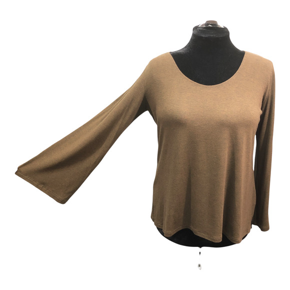 CATHERINE BACON Womens Size Medium Brown Bell Sleeve Jersey Stretch Comfort Top - Picture 1 of 9